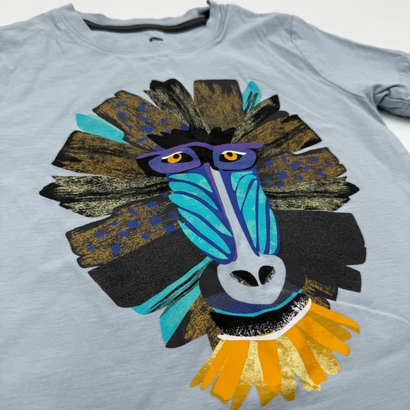 Tea Collection Boy’s Mandrill Monkey Graphic Tee Blue Fog 8 100% Cotton EUC - Picture 2 of 9